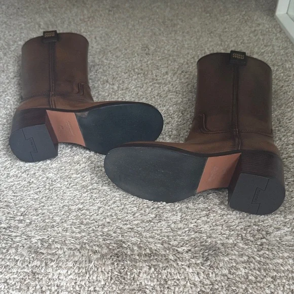 Brown Leather Tall Block-Heel Boots 35 - Picture 5 of 6